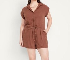 Old Navy Waist-Defined Crinkle Gauze Lightweight Cap Sleeve Brown Romper 2X