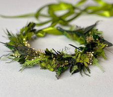 Green Floral Crown - Tie Back - Dried Flower Wreath - Only Worn Once
