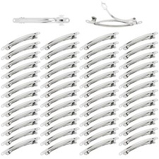 50 Pack 8Cm/3 Inch Plain Blank Silver Metal DIY Craft French Barrettes Automatic