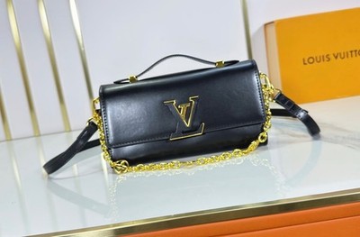 Louis Vuitton Wallet on a Chain Capucines Black with Gold Logo