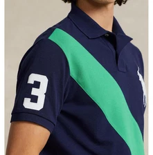 NWT Polo Ralph Lauren NAVY/GREEN DIAGONAL STRIPE Shirt Men's 2XLT BIG WHITE PONY