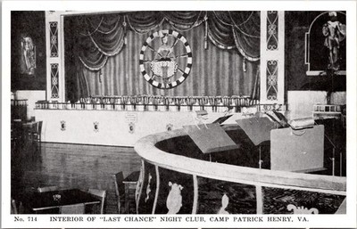 INTERIOR  Last Chance  Night Club, Camp Patrick Henry, Virginia Printed Postcard