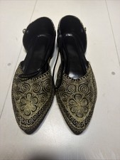   Handmade Punjabi Jutti Women Black Gold Embroidered Khussa Bridal Flats Mojari  