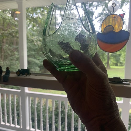 RARE Vintage VIKING Glass SPRING GREEN Crackle VOTIVE Epic PATIO Light Lite MCM - Picture 8 of 8