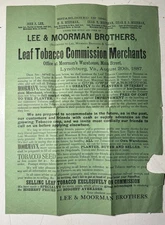 VTG 1887 LEAF TOBACCO LEE MOORMAN LYNCHBURG VA BROADSHEET CIRCULAR ADVERTISMENT