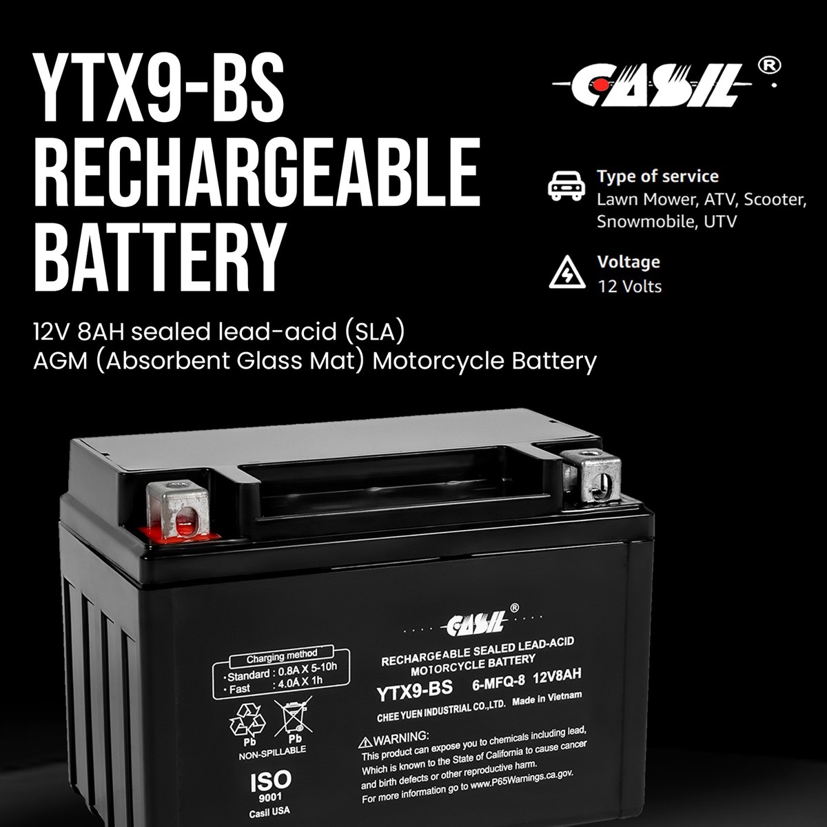 YTX9-BS Motorcycle Battery for KAWASAKI ZX600-G, J Ninja ZX-6R