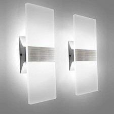 Kicaao Modern Wall Sconces Set Of Two, Led Wall Light 10w, 6000k White Light Up