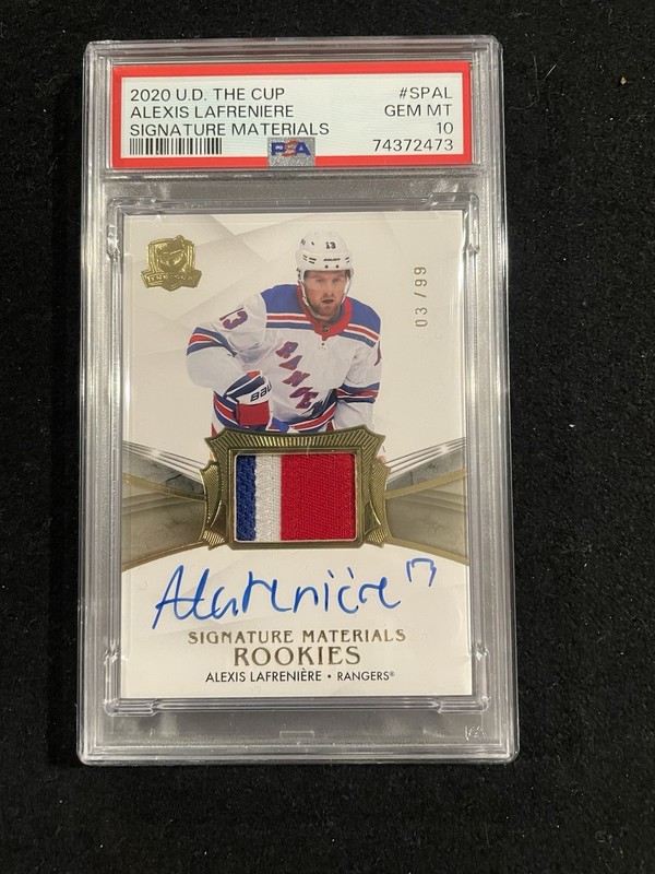 2020 UD The Cup Hockey Alexis Lafreniere RPA Rookie Patch AUTO /99 PSA 10