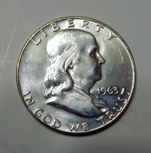 $4 UNDER SPOT  VALUE   ~  1963 D Franklin 90% Silver Half Dollar 50¢ ~ UNC Coin