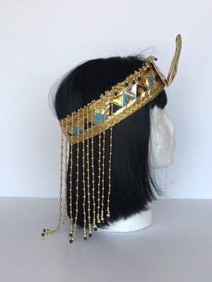 Cleopatra Black Synthetic Bob Wig with Bangs & Embellished Headpiece Adult Size