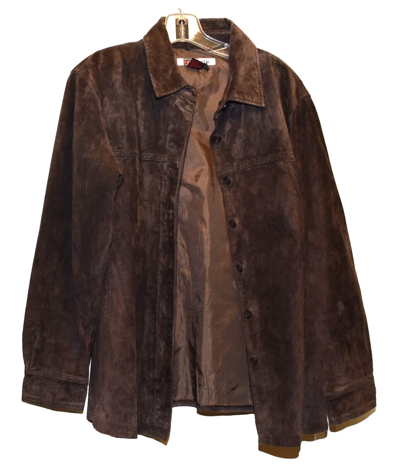 Live A Little Dark Brown Suede Flap Covered Buttons Shirt Jacket Size L - Image 4 of 4