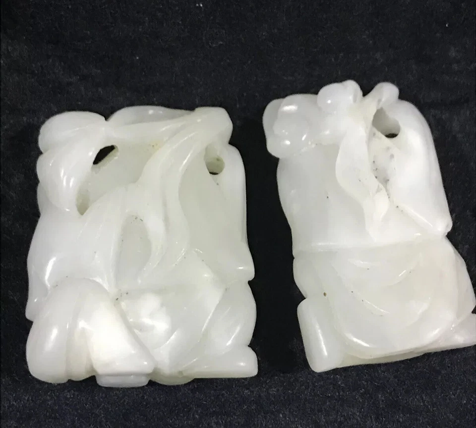 Lot 2 Antique Carved Chinese White Hetian Jade Carving Figures Qing Period 和合二仙 - Image 3 of 4