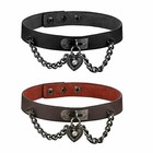 Punk Heart Lock Drop Chain Pendant Leather Choker Collar Necklace for Men Women
