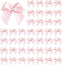 100 Pcs Pink Bows, 1 Inch Mini Bows for Crafts, Small Satin Ribbon Pink Bow Part