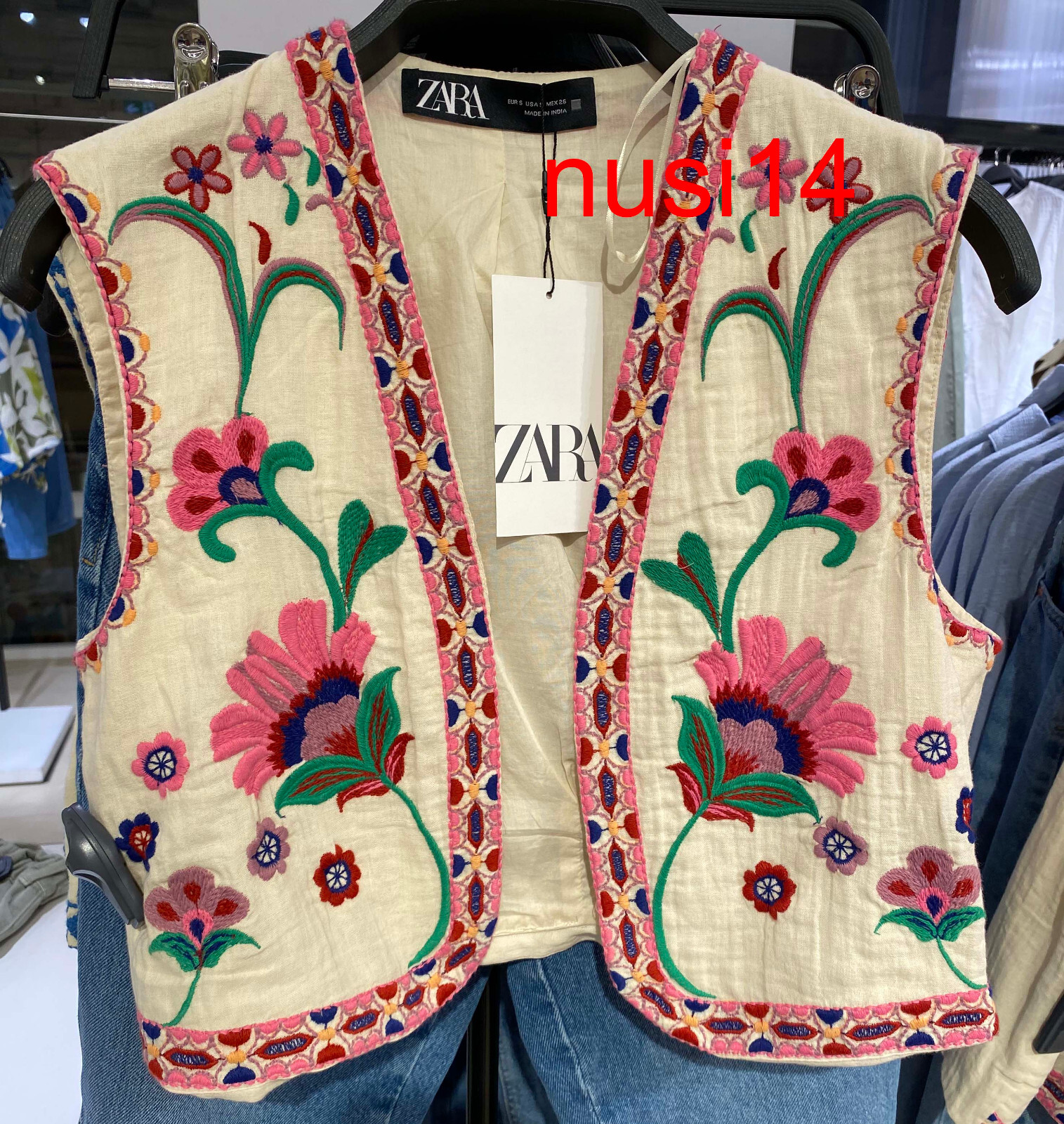 ZARA NEW FLORAL EMBROIDERED OPEN WAISTCOAT VEST ECRU XSXXL 6895/023