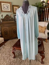 Miss Elaine Classic Vintage Blue W/Lace Nylon Long Sleeves Robe Size M