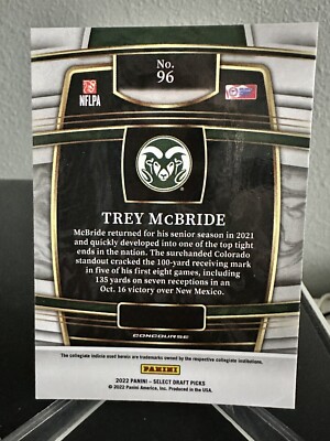 2022 Panini Select Draft Picks Trey McBride RC Rookie #96 Colorado