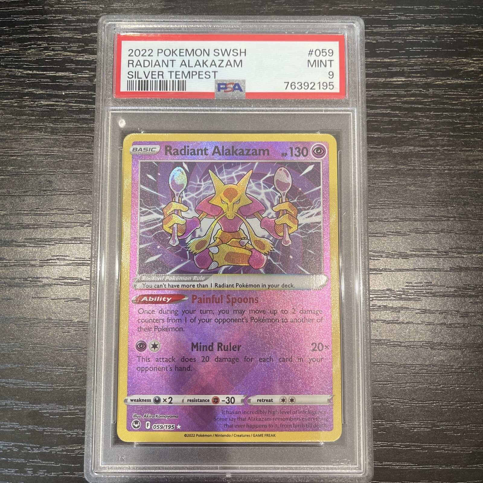Pokemon Radiant Alakazam 059/195 PSA 9 SWSH Silver Tempest 059 59 PSA 9