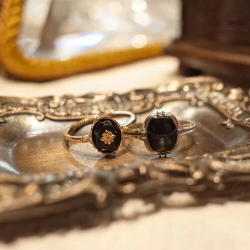 Vintage Black Stone 18K Gold Plated Retro Elegant Dainty Unique Open Ring Women - Picture 3 of 5