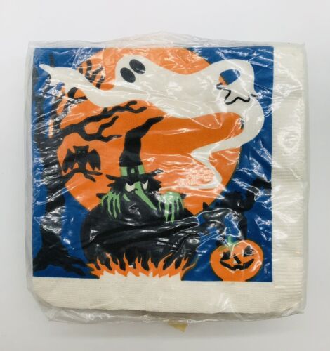 NOS VINTAGE 1940's-50's Style HALLOWEEN Paper Party Napkin WITCH design 48ct 80s - Picture 1 of 6