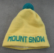 VTG Vermont Needlecrafts Beanie Yellow Retro Ski Hat Made USA Mount Snow Cap