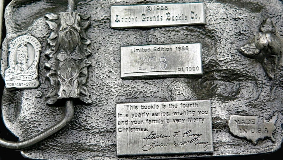 Hebilla de cinturón vintage conmemorativa de Navidad 1986 Foto 3 de 4