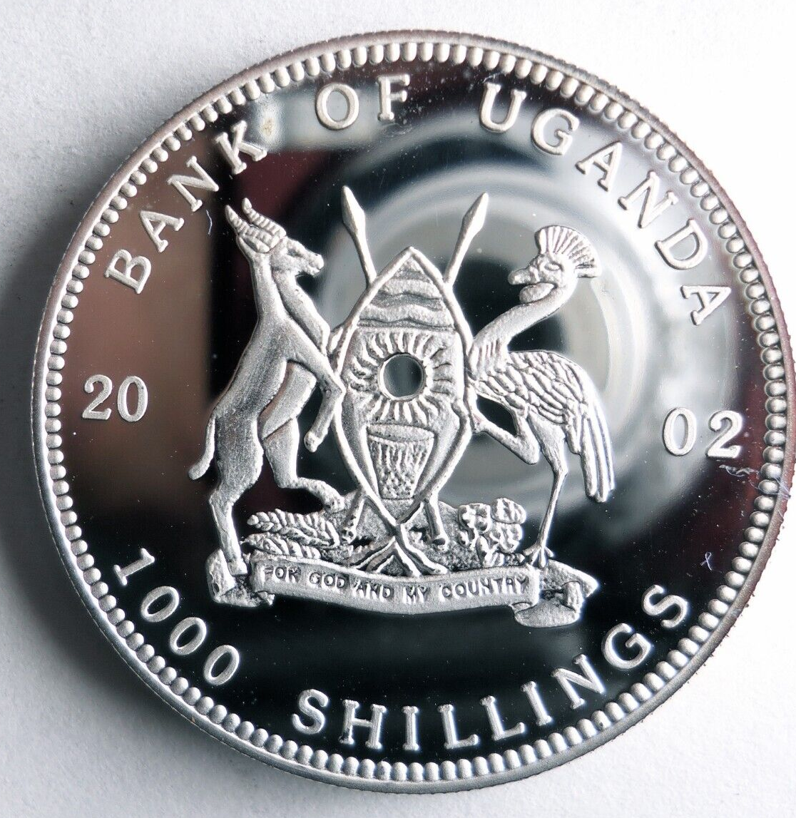 2002 UGANDA 1000 SHILLINGS - AU/UNC PROOF SILVER COIN - RARE - Lot #N10