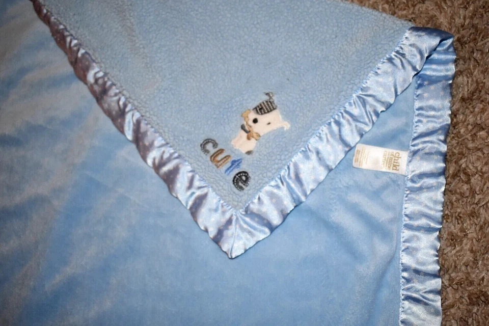 G3 CARTER'S LINTE Cachorro Perro Azul Felpa Sherpa Terciopelo Estrellas Satén Cuna Manta Foto 3 de 4