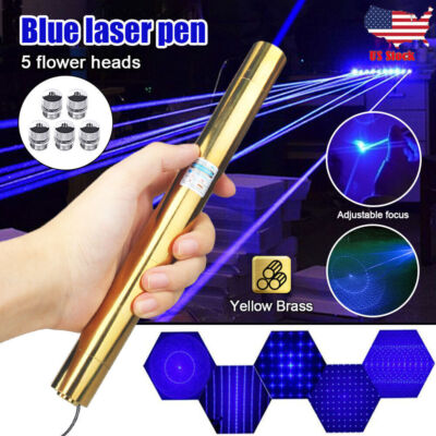 1MW Brass Adjustable Focus Blue Laser Pointers 450nm Beam Light Visible pen