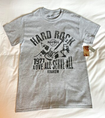 NEW Hard Rock Cafe Krakow Poland 1971 Serve All Love All T-shirt Small - Gray
