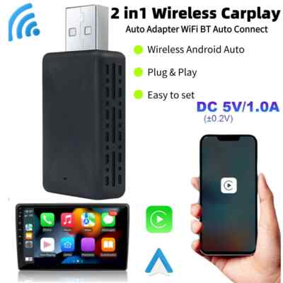 2 in 1 Android Auto Wireless Adapter Mini AI Box USB Apple Carplay Dongle