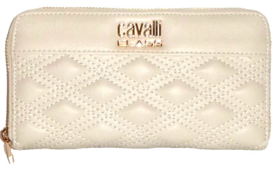 CAVALLI CLASS Cleo Ivory Quilted Zip-Around Organizer Wallet NWT