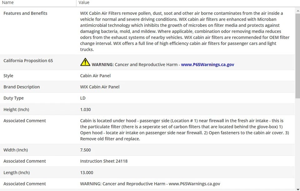 Filtro de ar de cabine fabricante de equipamento original WIX para MERCEDES-BENZ C320 2001-2005 V6-3.2L - Imagem 2 de 3