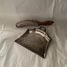 Vintage Silver Plate On Brass Silent Butler, Pan And Brush Celtic Quality Plate