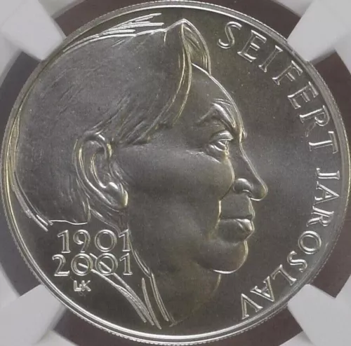 CZECH REPUBLIC. 2001, 200 Korun, Silver - NGC MS70 - Top Pop 🥇 Jaroslav Seifert
