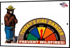FIRE DANGER WARNING SIGN GAUGE ADJUSTS! 8"X12" METAL SMOKEY BEAR FOREST SERVICE
