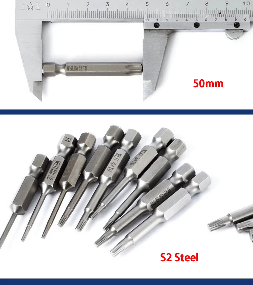 Hex Shank 50mm - 150mm Long T3 - T40 Magnetic Torx/Star Screwdriver Bit 1/4" - Image 4 of 4