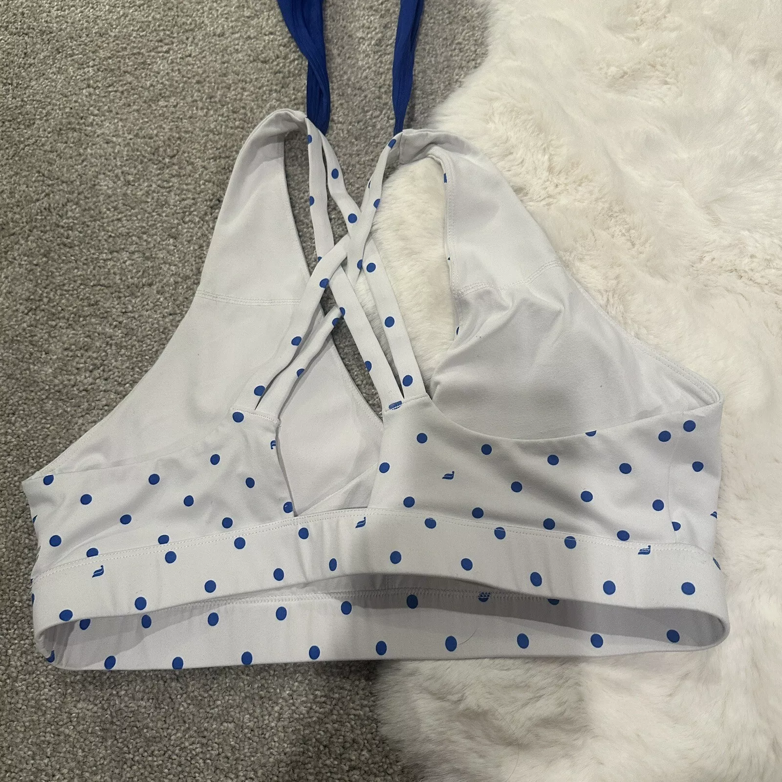 fabletics ryan built-in bra polka dot logo open back criss cross tank-top
