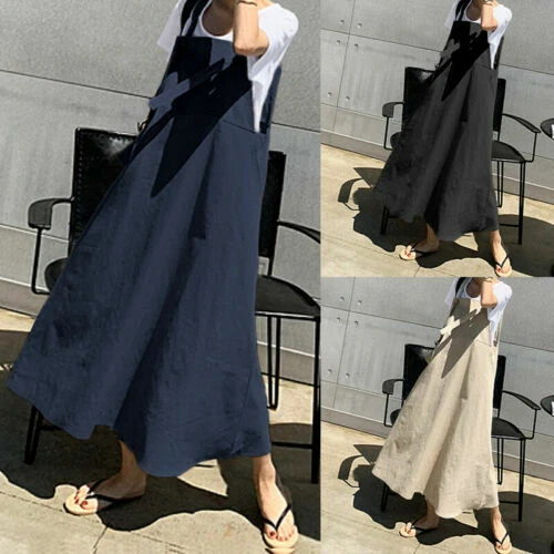 Plus Size Sleeveless Dresses Pinafore/Dungaree Dress