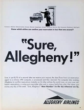 Print Ad 1960's Allegheny Airlines Man Hailing Taxicab Telepone Booth Univac 490