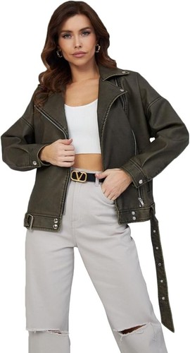 LY VAREY LIN Women's Faux Leather Motorcycle Zip Up Long Sleeve Short Jacket - Picture 4 of 13