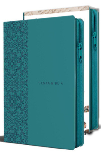 Biblia Reina Valera 1960 letra grande. Simil piel aguamarina, cremallera,
