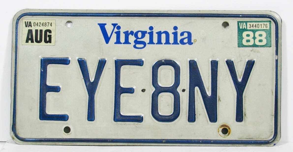 VIRGINIA 1988 LICENSE PLATE  # 