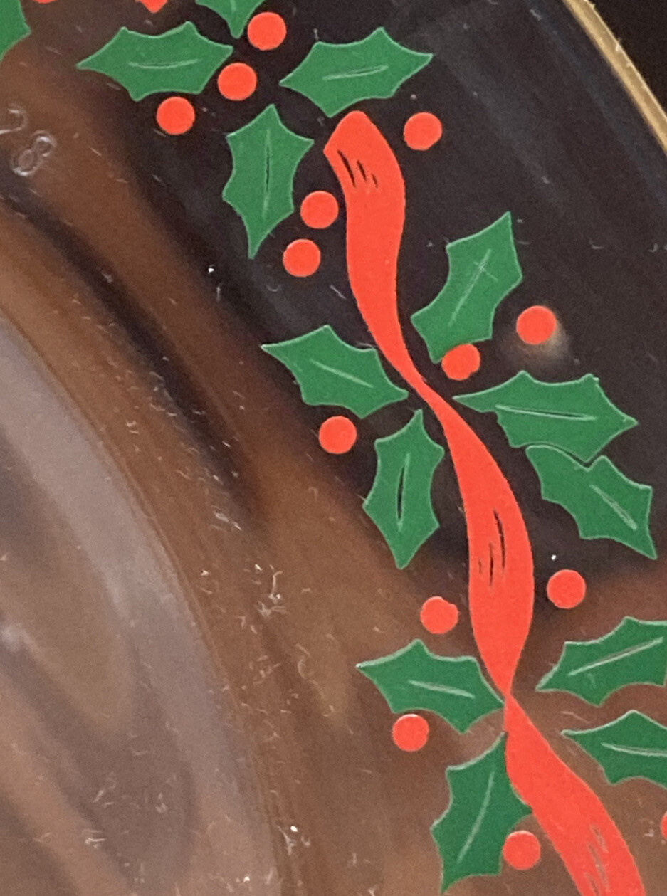 Arcoroc Christmas Plates Set of 4 Clear Holly Red Berries Red Ribbon 8