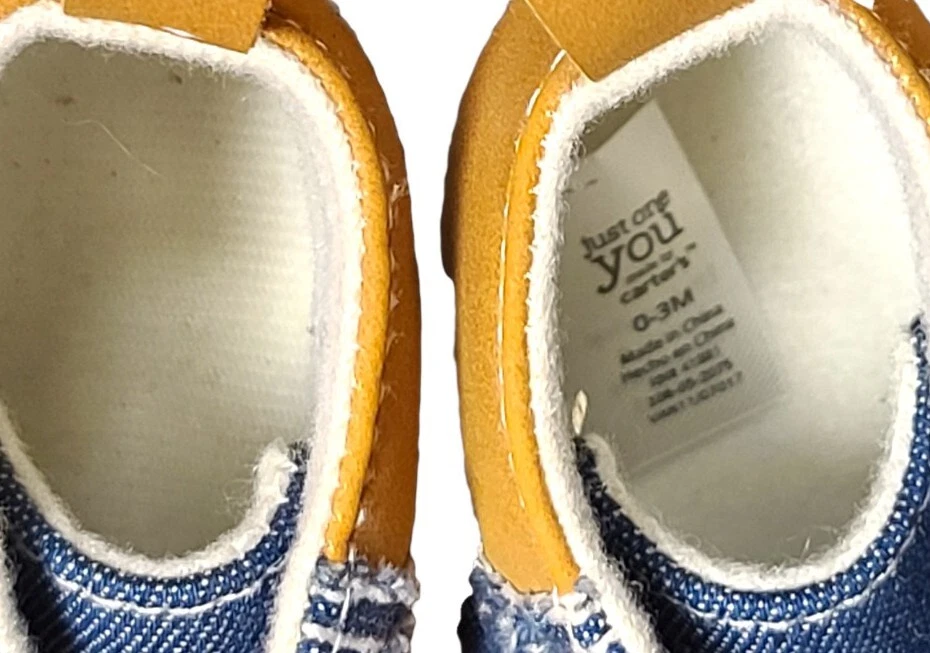 Just One You 0-3 Months Baby Boys Faux Denim & Leather Look Soft Crib Shoes - Image 4 of 4