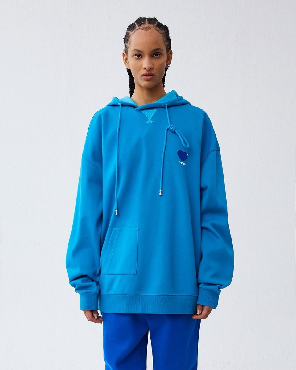 Ader Error Twin Heart Oversized Blue Hoodie Mens A1 Large