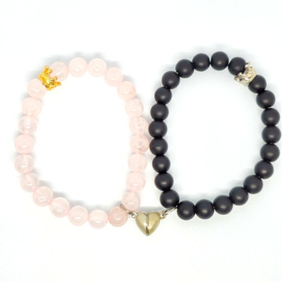52) Paar Armband rosa und schwarze Perlen - Geschenkset Liebe RAccessories