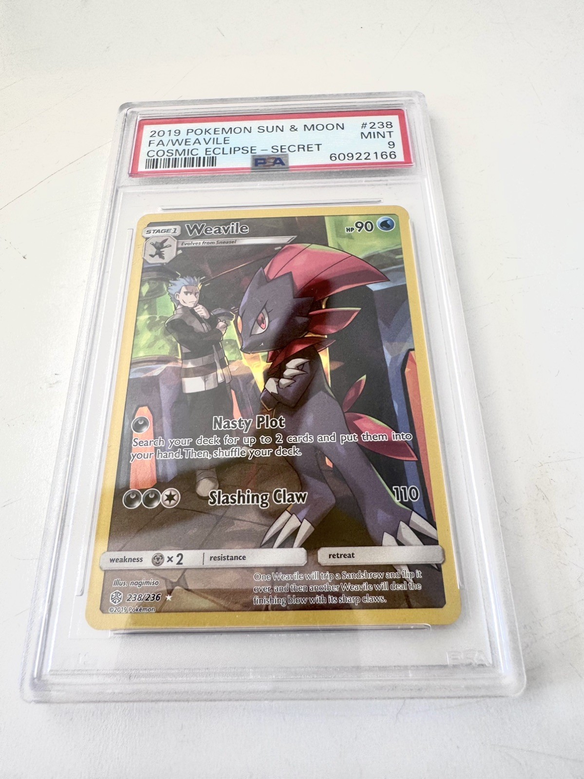 2019 POKEMON SUN & MOON FA/WEAVILE COSMIC ECLIPSE - SECRET -M graded 9 - 238/236