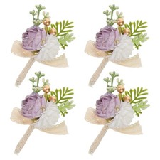 4 Pcs Artificial Corsage Groom Flower Pin Wedding Boutonniere Corsages