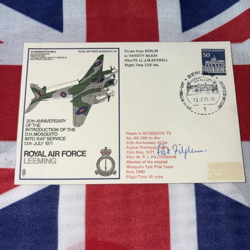 RAF FDC RAF Leeming. Signed Fillingham member of DH Mosquito test pilot team WW2